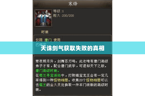 天诛剑气获取失败的真相 天诛剑气获取失败的真相