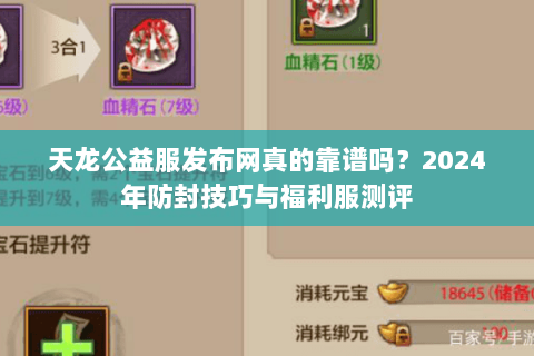 天龙公益服发布网真的靠谱吗?2024年防封技巧与福利服测评 天龙公益服发布网真的靠谱吗?2024年防封技巧与福利服测评