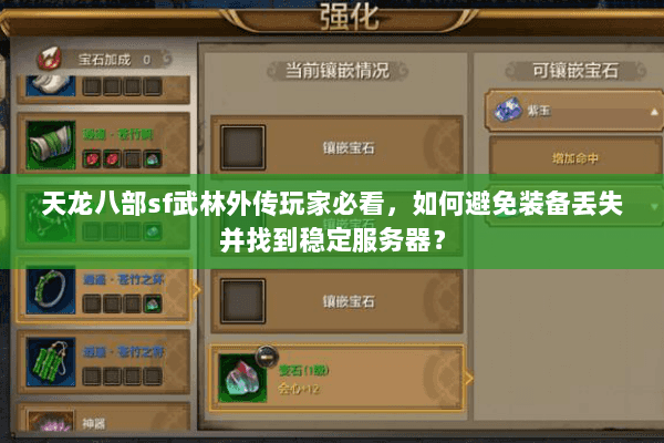 天龙八部sf武林外传玩家必看,如何避免装备丢失并找到稳定服务器? 天龙八部sf武林外传玩家必看,如何避免装备丢失并找到稳定服务器?