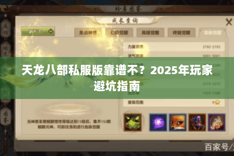 天龙八部私服版靠谱不?2025年玩家避坑指南 天龙八部私服版靠谱不?2025年玩家避坑指南