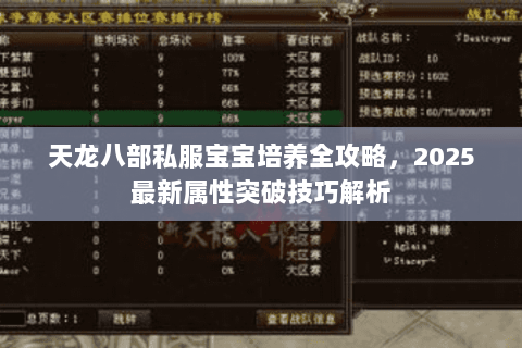 天龙八部私服宝宝培养全攻略，2025最新属性突破技巧解析
