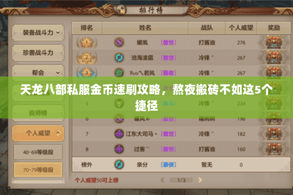 天龙八部私服金币速刷攻略,熬夜搬砖不如这5个捷径 天龙八部私服金币速刷攻略,熬夜搬砖不如这5个捷径