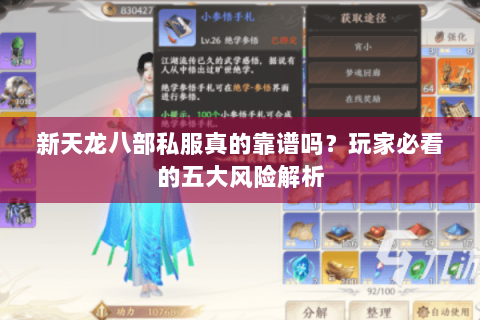 新天龙八部私服真的靠谱吗?玩家必看的五大风险解析 新天龙八部私服真的靠谱吗?玩家必看的五大风险解析