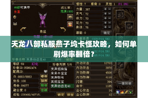 天龙八部私服燕子坞卡怪攻略,如何单刷爆率翻倍? 天龙八部私服燕子坞卡怪攻略,如何单刷爆率翻倍?