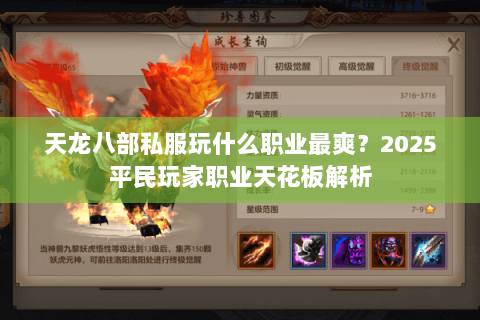 天龙八部私服玩什么职业最爽?2025平民玩家职业天花板解析 天龙八部私服玩什么职业最爽?2025平民玩家职业天花板解析
