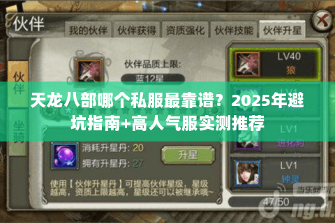 天龙八部哪个私服最靠谱？2025年避坑指南+高人气服实测推荐