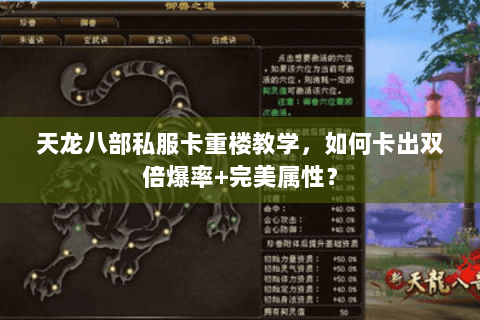 天龙八部私服卡重楼教学，如何卡出双倍爆率+完美属性？