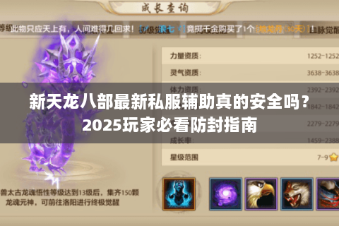 新天龙八部最新私服辅助真的安全吗?2025玩家必看防封指南 新天龙八部最新私服辅助真的安全吗?2025玩家必看防封指南