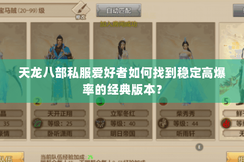 天龙八部私服爱好者如何找到稳定高爆率的经典版本? 天龙八部私服爱好者如何找到稳定高爆率的经典版本?
