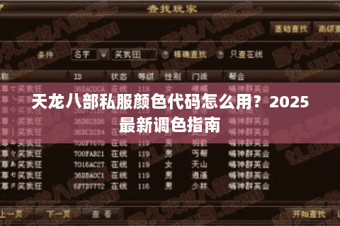 天龙八部私服颜色代码怎么用?2025最新调色指南 天龙八部私服颜色代码怎么用?2025最新调色指南