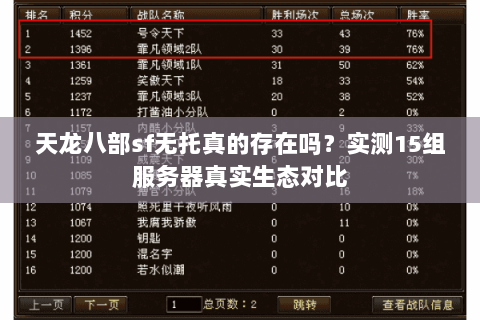 天龙八部sf无托真的存在吗?实测15组服务器真实生态对比 天龙八部sf无托真的存在吗?实测15组服务器真实生态对比