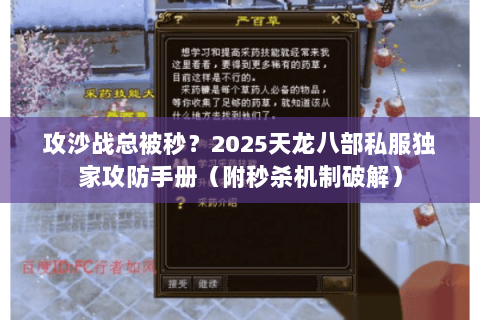 攻沙战总被秒?2025天龙八部私服独家攻防手册(附秒杀机制破解) 攻沙战总被秒?2025天龙八部私服独家攻防手册(附秒杀机制破解)