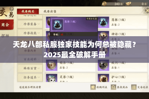 天龙八部私服独家技能为何总被隐藏？2025最全破解手册