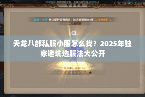 天龙八部私服小服怎么找?2025年独家避坑选服法大公开 天龙八部私服小服怎么找?2025年独家避坑选服法大公开