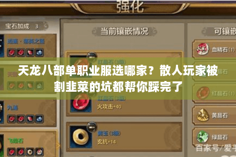 天龙八部单职业服选哪家？散人玩家被割韭菜的坑都帮你踩完了