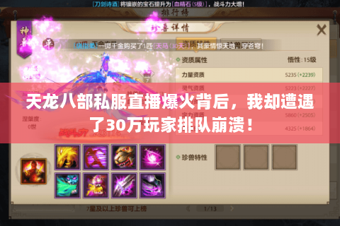 天龙八部私服直播爆火背后,我却遭遇了30万玩家排队崩溃! 天龙八部私服直播爆火背后,我却遭遇了30万玩家排队崩溃!