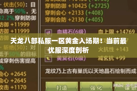 天龙八部私服一区黄金入场期!当前最优服深度剖析 天龙八部私服一区黄金入场期!当前最优服深度剖析