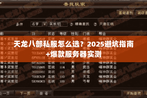 天龙八部私服怎么选?2025避坑指南+爆款服务器实测 天龙八部私服怎么选?2025避坑指南+爆款服务器实测