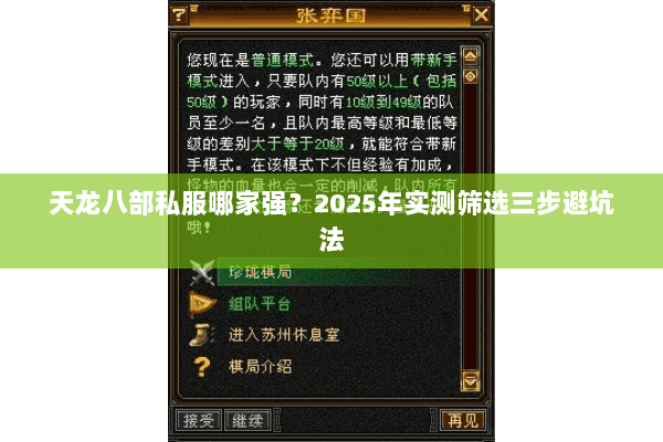 天龙八部私服哪家强？2025年实测筛选三步避坑法
