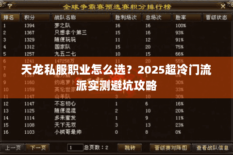 天龙私服职业怎么选?2025超冷门流派实测避坑攻略 天龙私服职业怎么选?2025超冷门流派实测避坑攻略