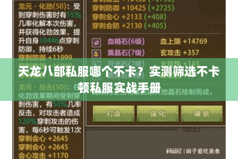 天龙八部私服哪个不卡？实测筛选不卡顿私服实战手册