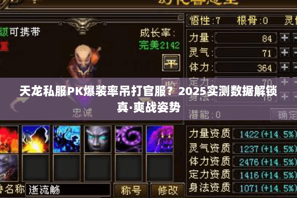 天龙私服PK爆装率吊打官服?2025实测数据解锁真·爽战姿势 天龙私服PK爆装率吊打官服?2025实测数据解锁真·爽战姿势