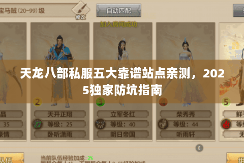 天龙八部私服五大靠谱站点亲测，2025独家防坑指南