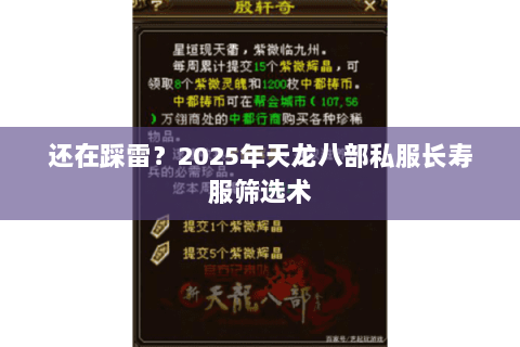 还在踩雷?2025年天龙八部私服长寿服筛选术 还在踩雷?2025年天龙八部私服长寿服筛选术