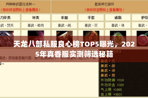 天龙八部私服良心榜TOP5曝光,2025年真香服实测筛选秘籍 天龙八部私服良心榜TOP5曝光,2025年真香服实测筛选秘籍