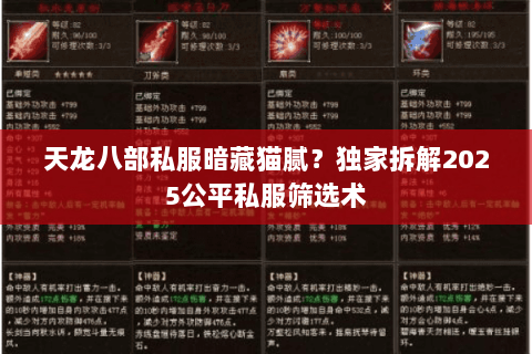 天龙八部私服暗藏猫腻?独家拆解2025公平私服筛选术 天龙八部私服暗藏猫腻?独家拆解2025公平私服筛选术