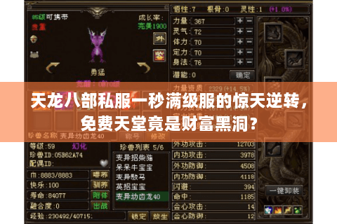 天龙八部私服一秒满级服的惊天逆转，免费天堂竟是财富黑洞？