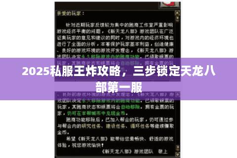 2025私服王炸攻略,三步锁定天龙八部第一服 2025私服王炸攻略,三步锁定天龙八部第一服