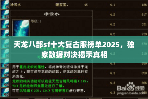 天龙八部sf十大复古服榜单2025,独家数据对决揭示真相 天龙八部sf十大复古服榜单2025,独家数据对决揭示真相