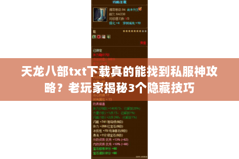 天龙八部txt下载真的能找到私服神攻略?老玩家揭秘3个隐藏技巧 天龙八部txt下载真的能找到私服神攻略?老玩家揭秘3个隐藏技巧