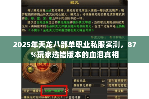 2025年天龙八部单职业私服实测,87%玩家选错版本的血泪真相 2025年天龙八部单职业私服实测,87%玩家选错版本的血泪真相