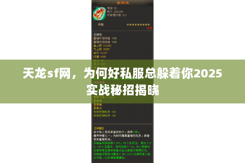 天龙sf网,为何好私服总躲着你2025实战秘招揭晓 天龙sf网,为何好私服总躲着你2025实战秘招揭晓