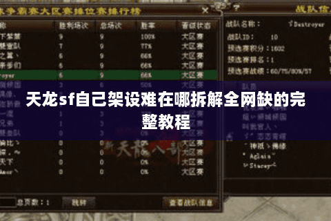 天龙sf自己架设难在哪拆解全网缺的完整教程 天龙sf自己架设难在哪拆解全网缺的完整教程