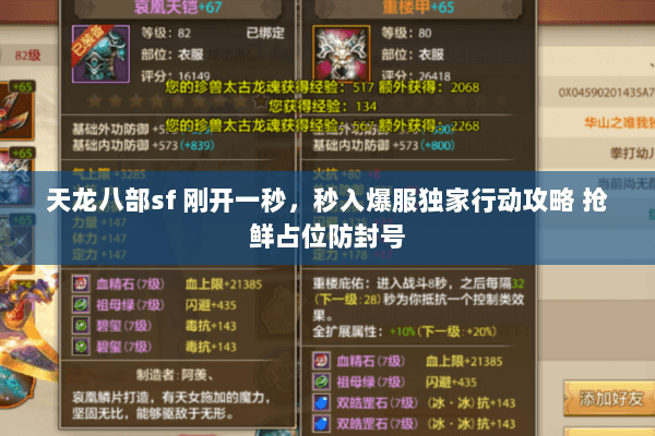 天龙八部sf 刚开一秒，秒入爆服独家行动攻略 抢鲜占位防封号