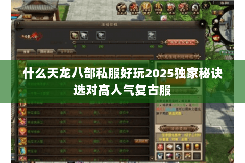 什么天龙八部私服好玩2025独家秘诀选对高人气复古服