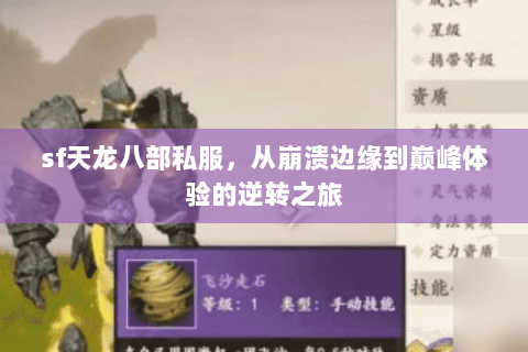 sf天龙八部私服，从崩溃边缘到巅峰体验的逆转之旅