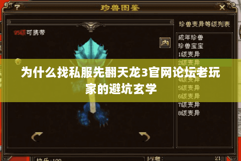 为什么找私服先翻天龙3官网论坛老玩家的避坑玄学 为什么找私服先翻天龙3官网论坛老玩家的避坑玄学