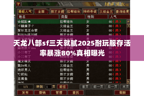天龙八部sf三天就腻2025耐玩服存活率暴涨80%真相曝光 天龙八部sf三天就腻2025耐玩服存活率暴涨80%真相曝光