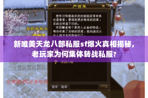 新唯美天龙八部私服sf爆火真相揭秘,老玩家为何集体转战私服? 新唯美天龙八部私服sf爆火真相揭秘,老玩家为何集体转战私服?