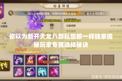 你以为新开天龙八部私服都一样独家揭秘玩家专属选择秘诀 你以为新开天龙八部私服都一样独家揭秘玩家专属选择秘诀