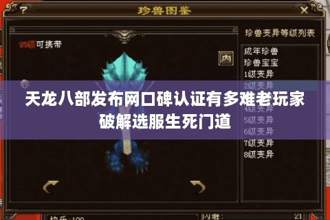 天龙八部发布网口碑认证有多难老玩家破解选服生死门道 天龙八部发布网口碑认证有多难老玩家破解选服生死门道