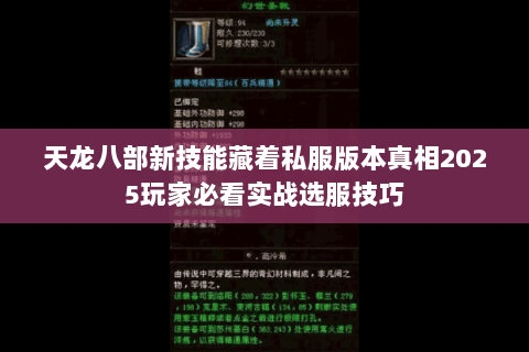 天龙八部新技能藏着私服版本真相2025玩家必看实战选服技巧 天龙八部新技能藏着私服版本真相2025玩家必看实战选服技巧