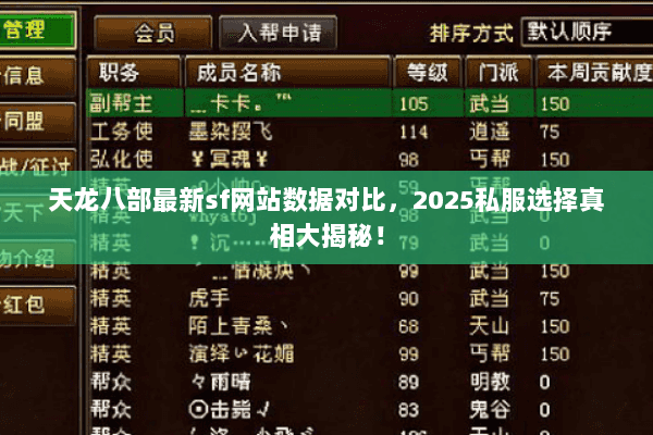 天龙八部最新sf网站数据对比,2025私服选择真相大揭秘! 天龙八部最新sf网站数据对比,2025私服选择真相大揭秘!