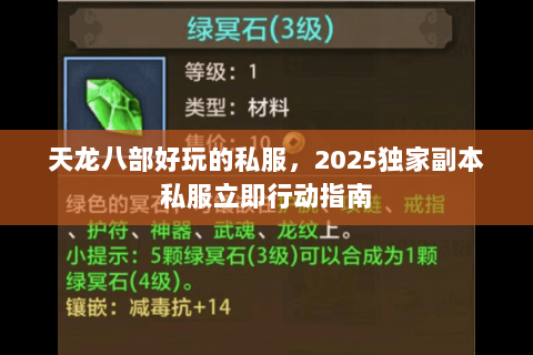 天龙八部好玩的私服,2025独家副本私服立即行动指南 天龙八部好玩的私服,2025独家副本私服立即行动指南