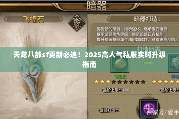 天龙八部sf更新必追!2025高人气私服实时升级指南 天龙八部sf更新必追!2025高人气私服实时升级指南