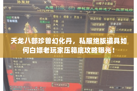 天龙八部珍兽幻化丹,私服绝版道具如何白嫖老玩家压箱底攻略曝光! 天龙八部珍兽幻化丹,私服绝版道具如何白嫖老玩家压箱底攻略曝光!